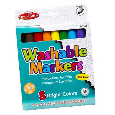 Charles Leonard Creative Arts™ Washable Markers, Broad Tip, 8 Assorted Colors Per Box, 12 Boxes (CHL47508-12)