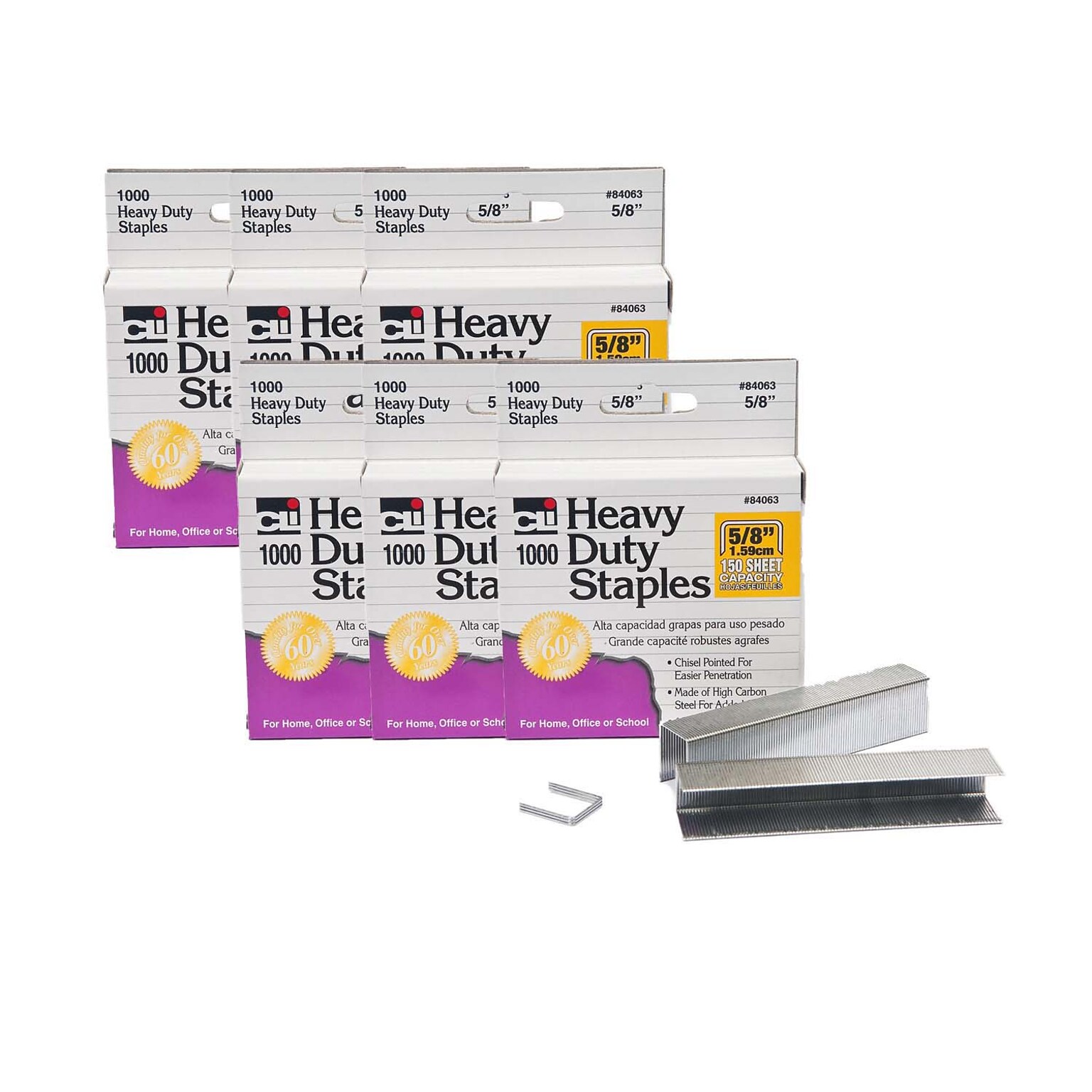 CLI Extra Heavy Duty Staples, 5/8 Leg Length, 1000/Pack, 6 Packs (CHL84063-6)