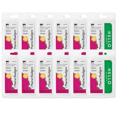 CLI Self-Adhesive Green Hello Name Badges, 3.375 x 2.25, 100/Pack, 12 Packs (CHL93525-12)