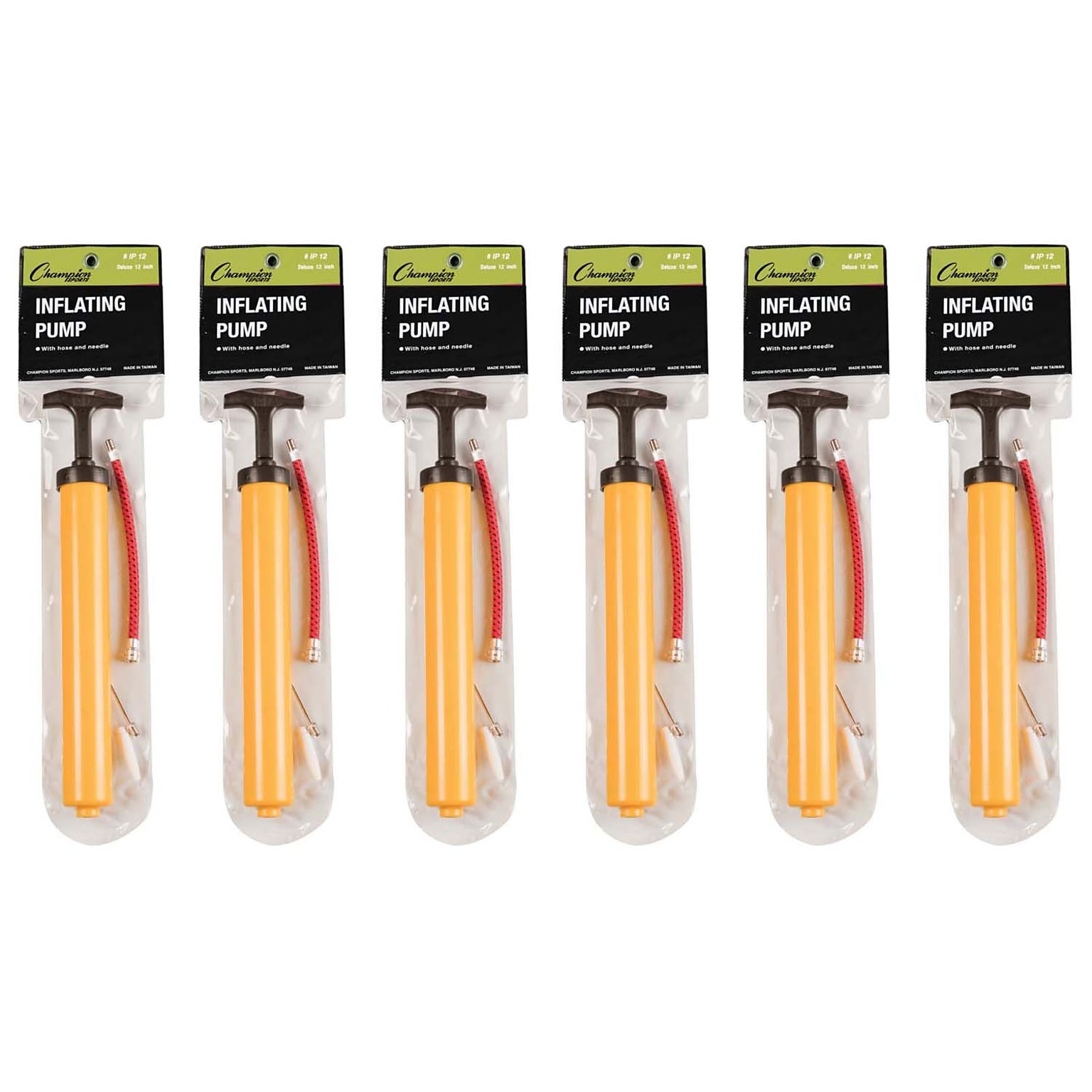 Champion Sports Inflating Pump, Yellow, Pack of 6 (CHSIP12-6)