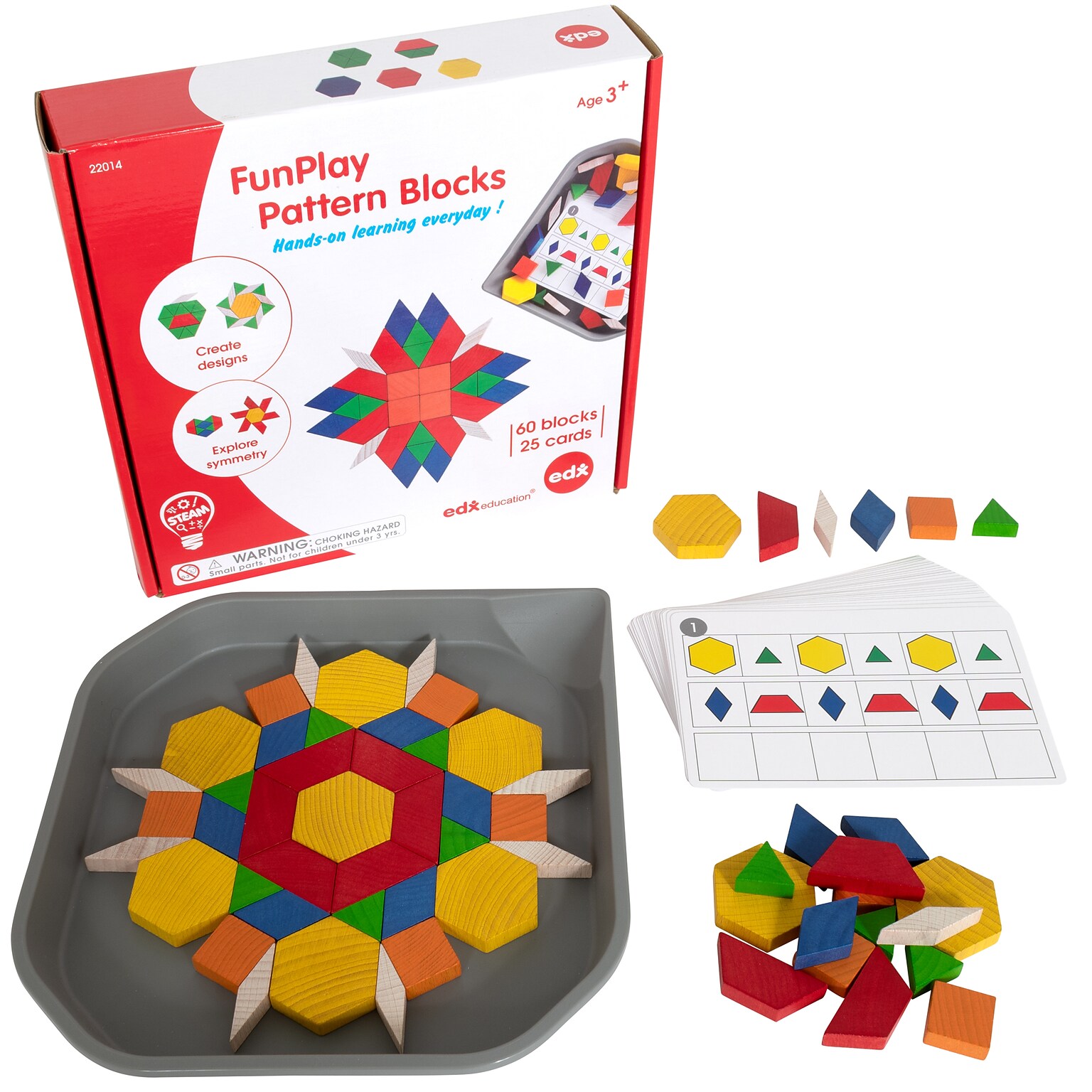 Edx Education® FunPlay Pattern Blocks, Assorted Colors, Set of 60 (CTU22014)