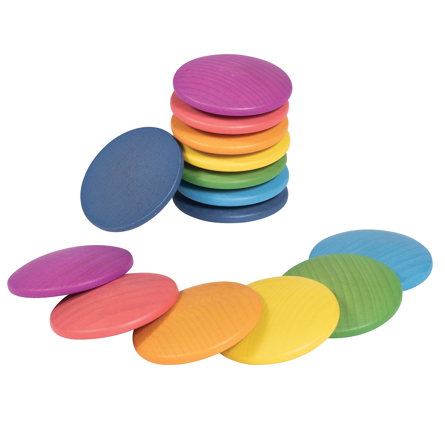 TickiT® Rainbow Wooden Discs, Assorted Rainbow Colors, Set of 14 (CTU73997)