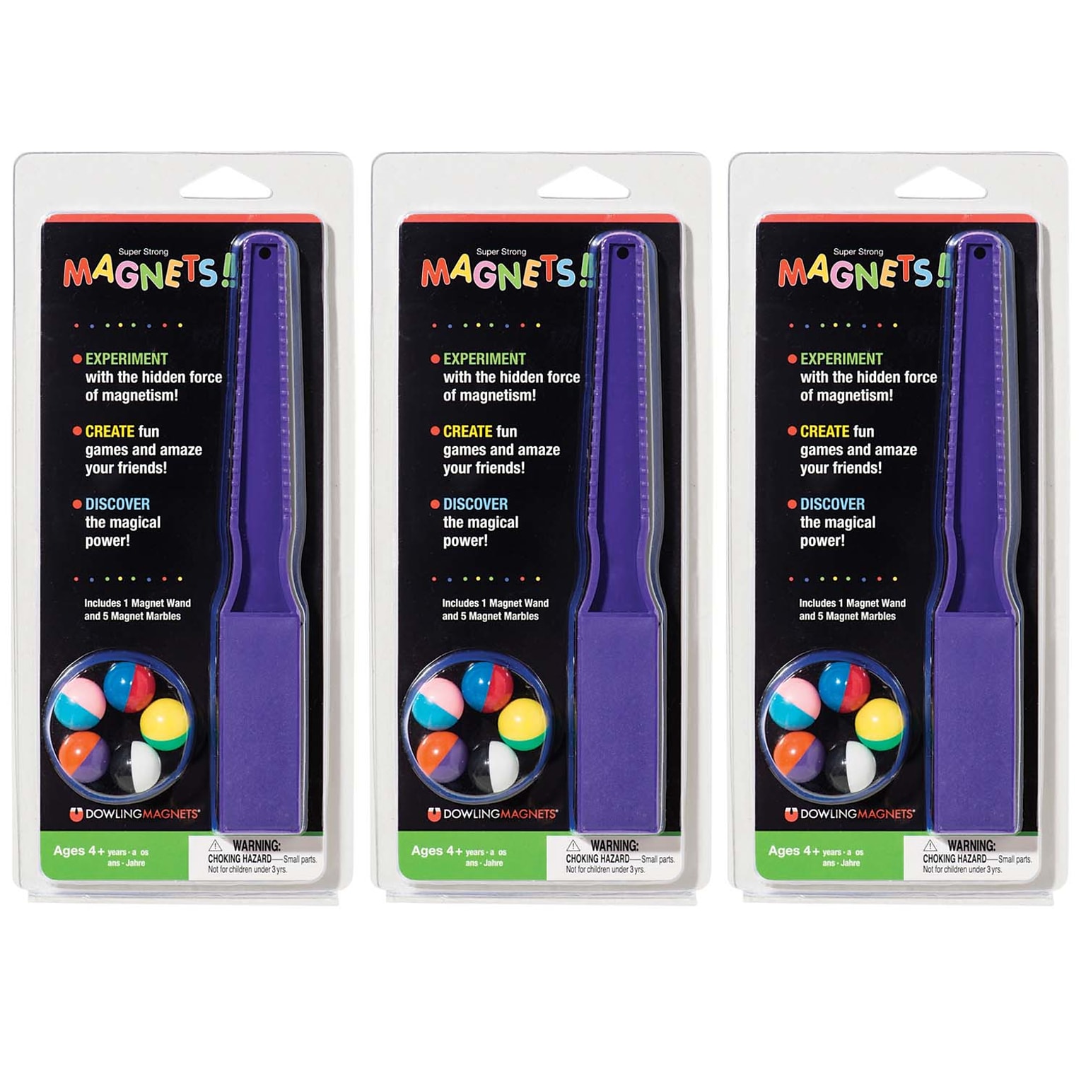 Dowling Magnets® Magnet Wand & 5 Magnet Marbles, Assorted Colors, 3 Sets (DO-736600-3)