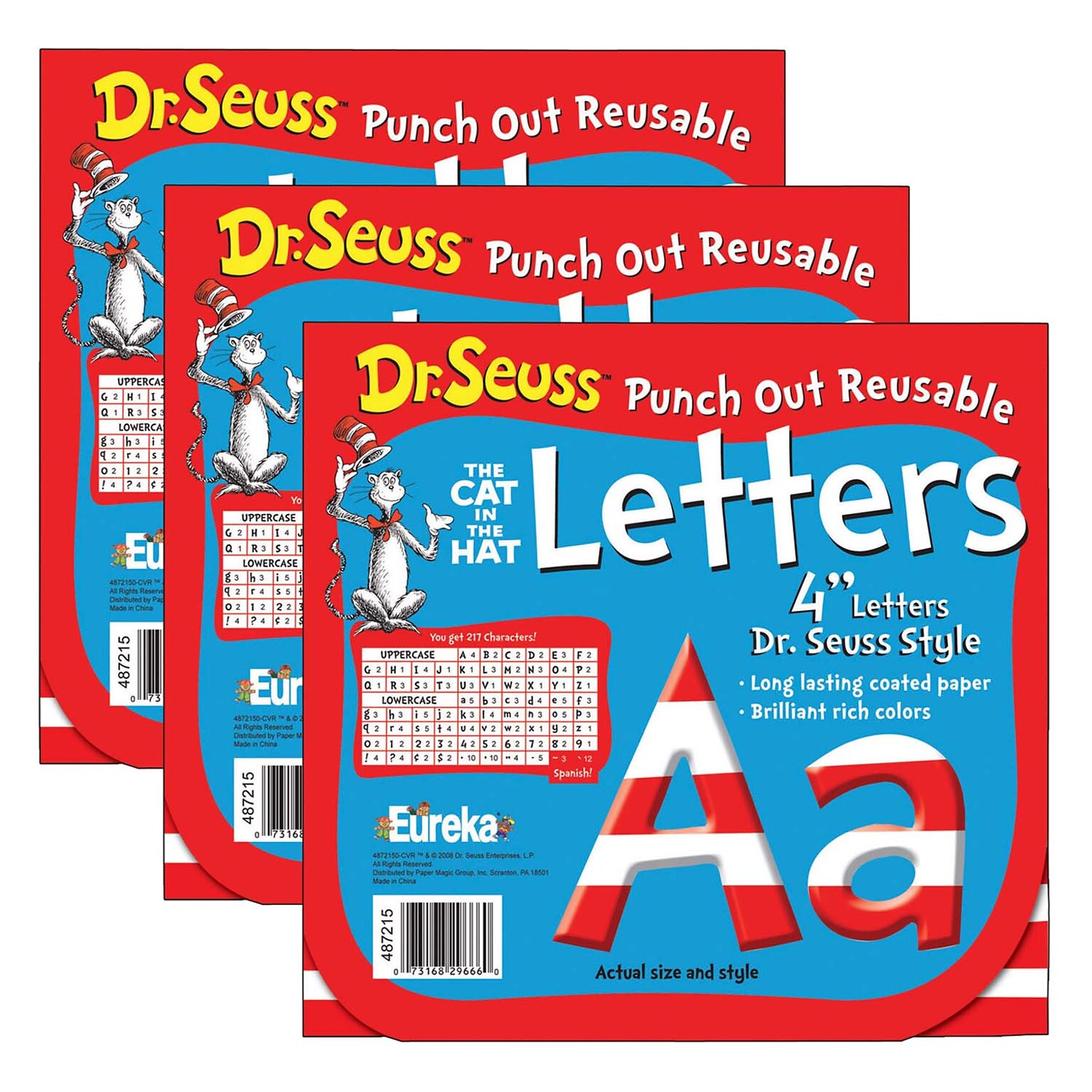 Eureka Dr. Seuss 4 Reusable Punch Out Deco Letters, Stripes, 217 Pieces/Pack, 3 Packs (EU-487215-3)