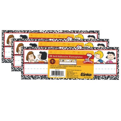 Eureka Self-Adhesive Peanuts Classic Characters Nameplates, 9.625" x 3.25", 36 Per Pack, 3 Packs (EU-833133-3)