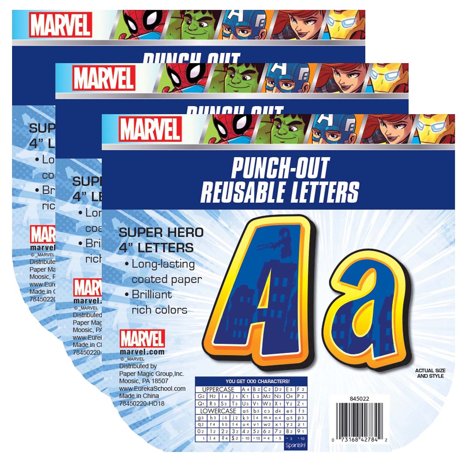 Eureka® Marvel™ Super Hero Adventure 4-1/8 Deco Letters, Assorted Colors, 223 Per Pack, 3 Packs (EU-845022-3)