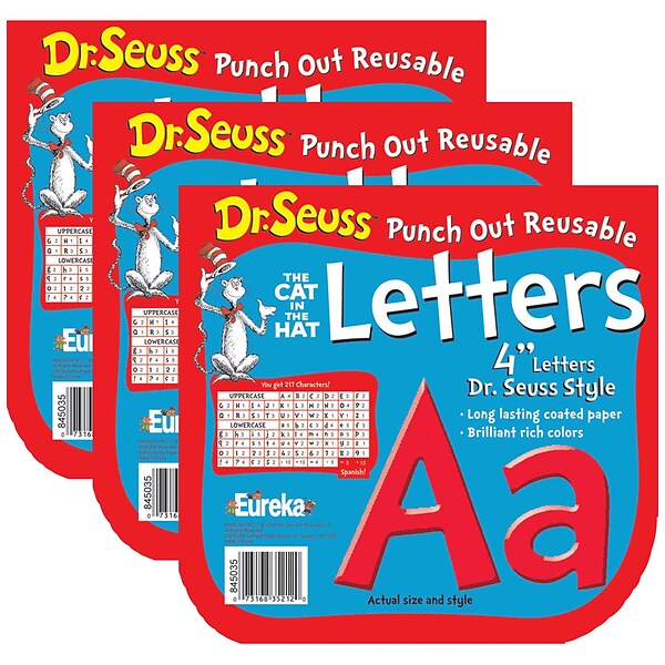 Eureka® Dr. Seuss™ 4 Reusable Punch Out Deco Letters, Red, 217 Pieces Per Pack, 3 Packs (EU-845035-3)
