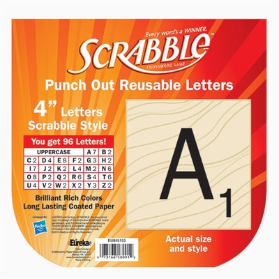 Eureka Scrabble 4" Reusable Punch Out Letters, 96/Pack, 3 Packs (EU-845153-3)