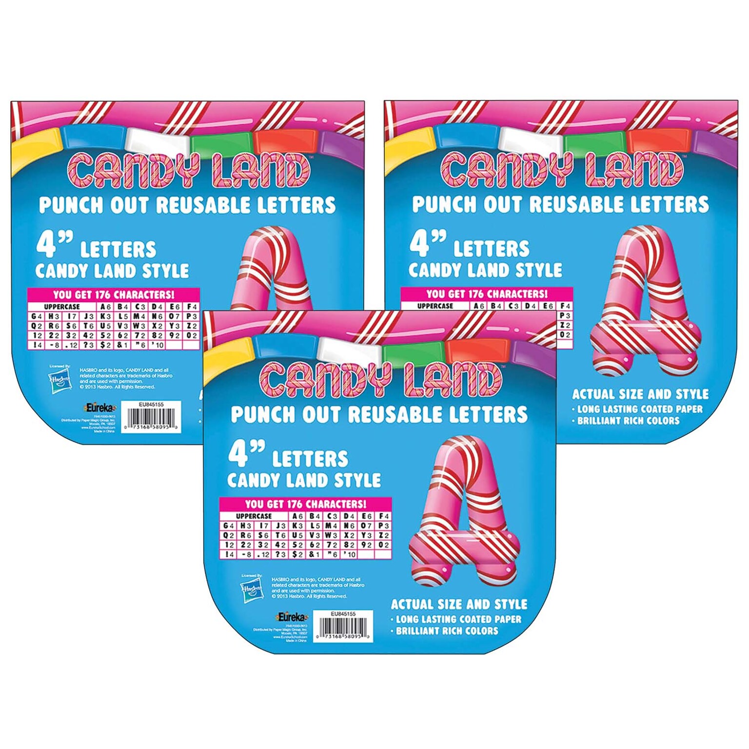 Eureka Candy Land 4 Peppermint Stripe Deco Letters, Multicolored, 176/Pack, 3 Packs (EU-845155-3)