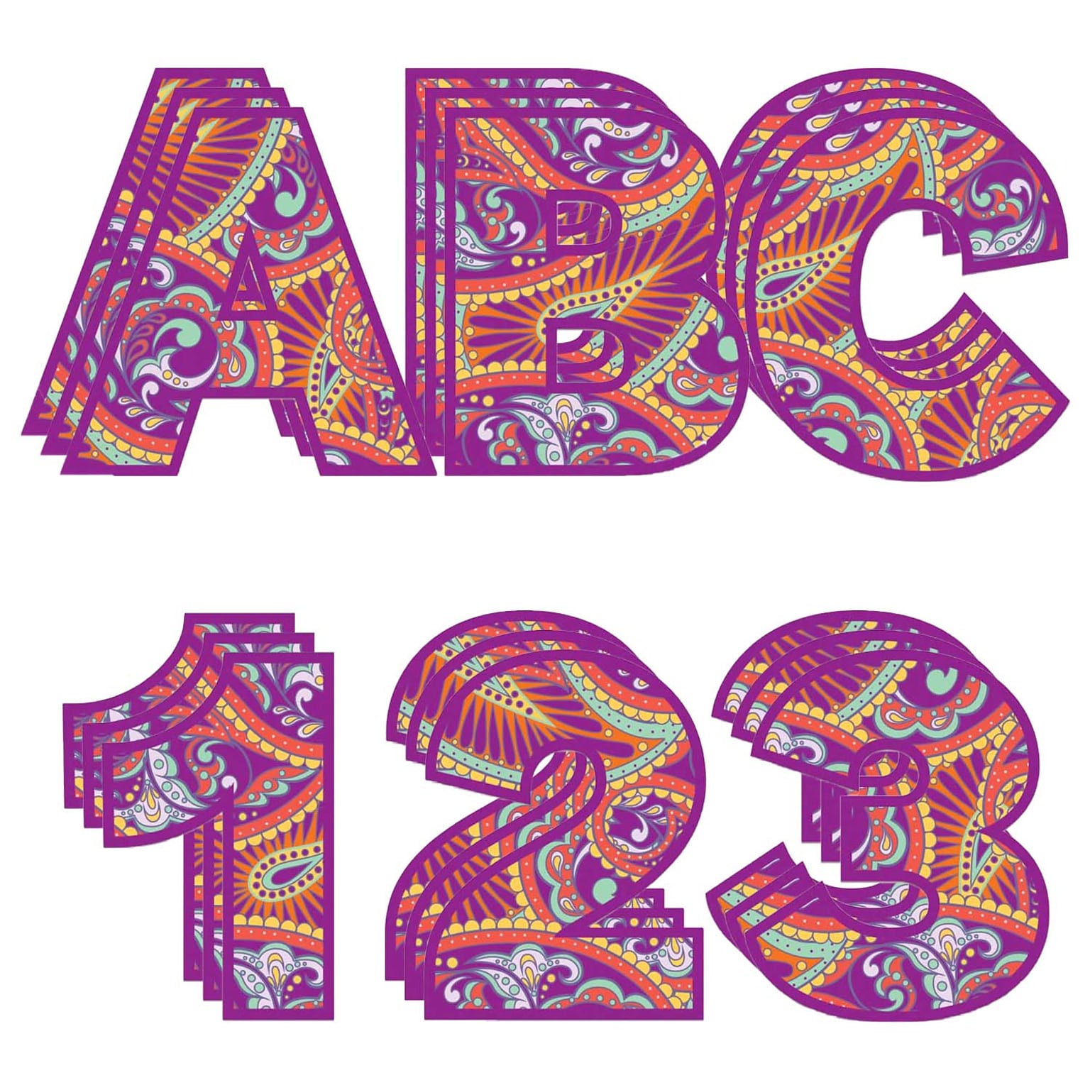 Eureka® Positively Paisley 4-1/8 Reusable Deco Letters, Assorted Colors, 184 Per Pack, 3 Packs (EU-845637-3)