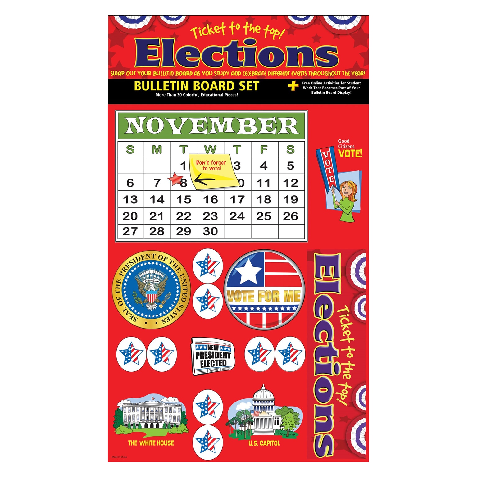 Gallopade Ticket to the Top, Presidential Elections Bulletin Board Set (GALBBBELEBUL)