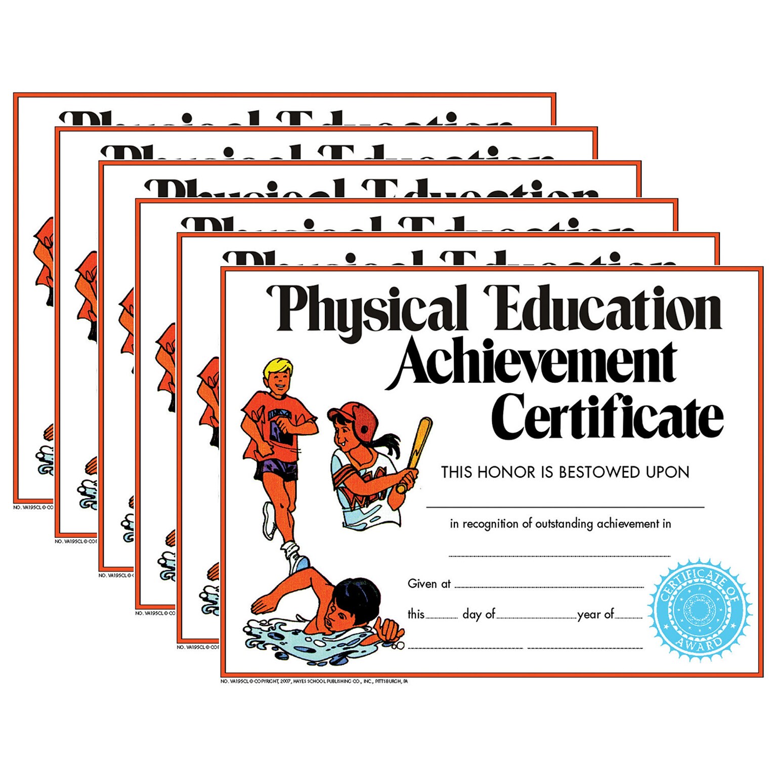 Hayes Publishing Physical Education Achievement Certificate, 8.5 x 11, 30 Per Pack, 6 Packs (H-VA195CL-6)