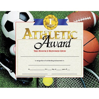 Hayes Publishing Athletic Award Certificates, 8.5 x 11, 30 Per Pack, 3 Packs (H-VA526-3)