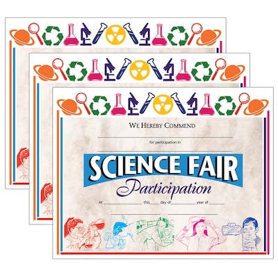 Hayes Publishing 8.5 x 11 Science Fair Participation Award, Multicolored, 30 Per Pack, 3 Packs (H-