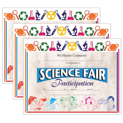 Hayes Publishing 8.5" x 11" Science Fair Participation Award, Multicolored, 30 Per Pack, 3 Packs (H-VA572-3)