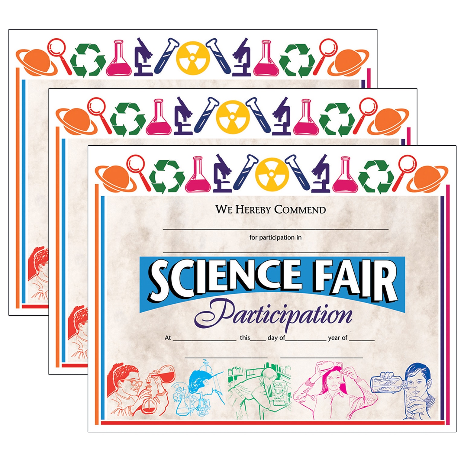 Hayes Publishing 8.5 x 11 Science Fair Participation Award, Multicolored, 30 Per Pack, 3 Packs (H-VA572-3)