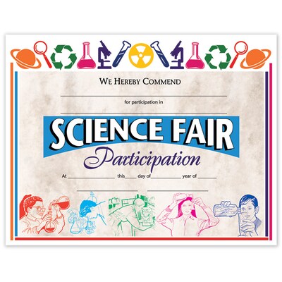 Hayes Publishing 8.5 x 11 Science Fair Participation Award, Multicolored, 30 Per Pack, 3 Packs (H-