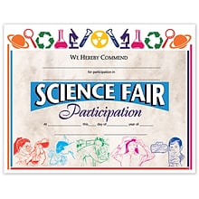 Hayes Publishing 8.5 x 11 Science Fair Participation Award, Multicolored, 30 Per Pack, 3 Packs (H-