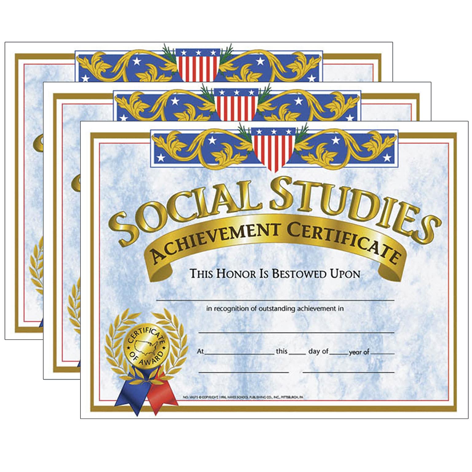 Hayes Publishing Social Studies Achievement Certificate, 30 Per Pack, 3 Packs (H-VA575-3)