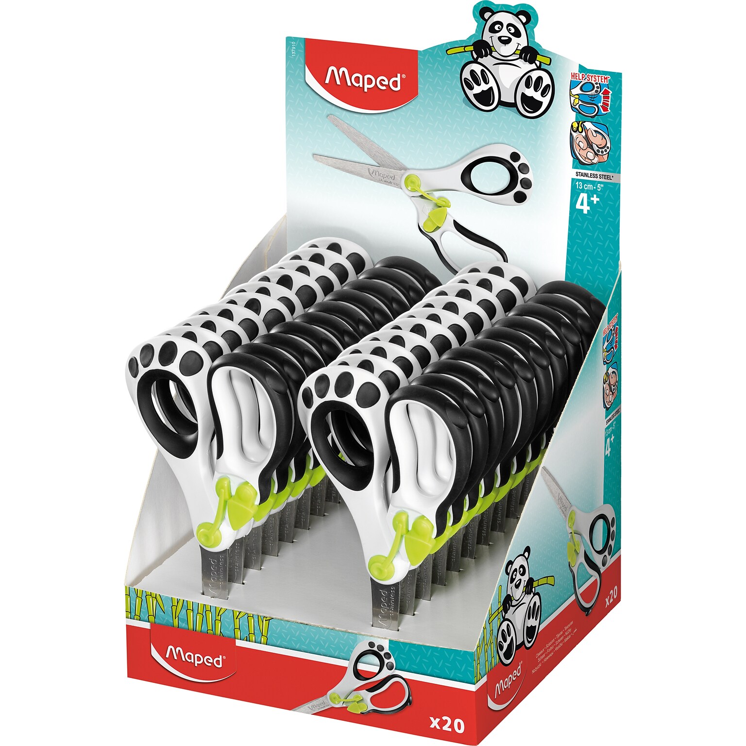 Maped 5 Koopy Spring-Assisted Educational Scissors, Blunt Tip, Black/White Handle, Pack of 20 (MAP137910)