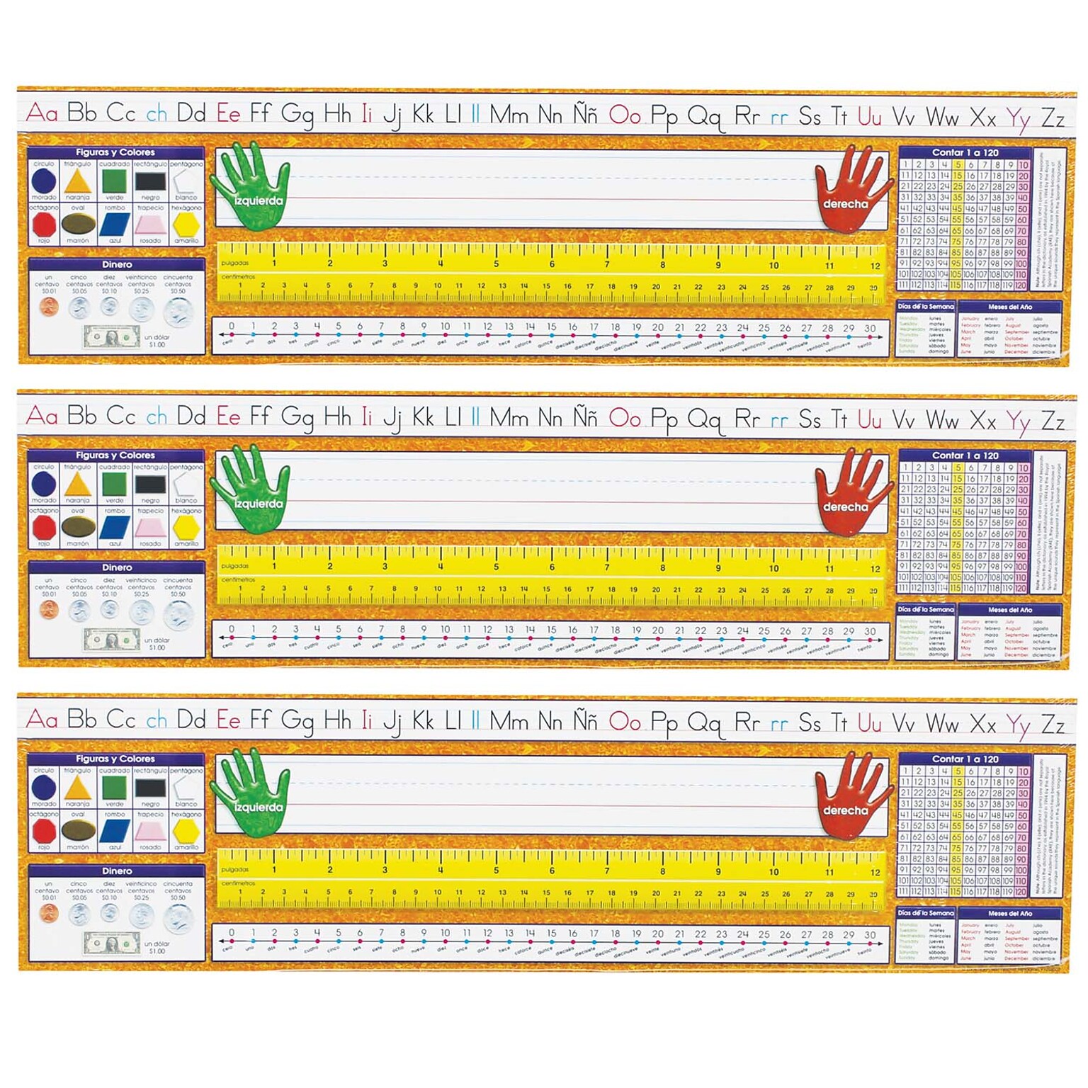 North Star Teacher Resources Traditional Manuscript Spanish Desk Plates, 19 x 5, 36 Per Pack, 3 Packs (NST9007-3)