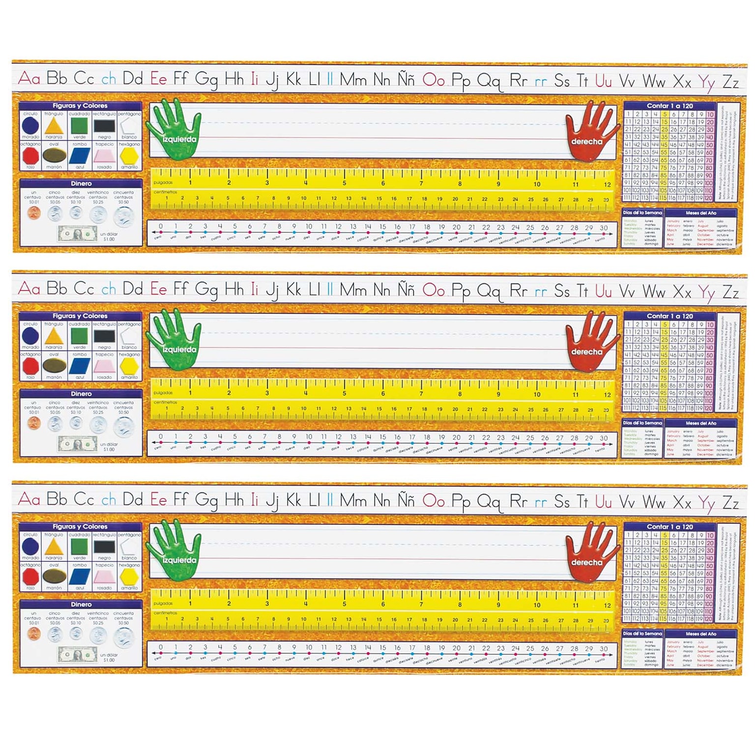 North Star Teacher Resources Traditional Manuscript Spanish Desk Plates, 19 x 5, 36 Per Pack, 3 Packs (NST9007-3)