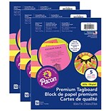Pacon® Premium Tagboard, 8.5 x 11, 5 Hyper Assorted Colors, 50 Sheets Per Pack, 3 Packs (PAC101161