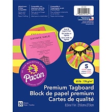 Pacon Premium Tagboard, 8.5 x 11, 5 Hyper Assorted Colors, 50 Sheets/Pack, 3/Packs (PAC101161-3)
