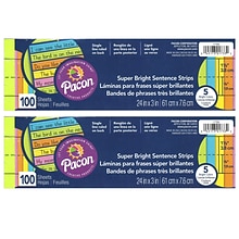 Pacon Sentence Strips, 3 x 24, 1.5 Ruled, Assorted Colors, 100 Strips Per Pack, 2 Packs (PAC1733-