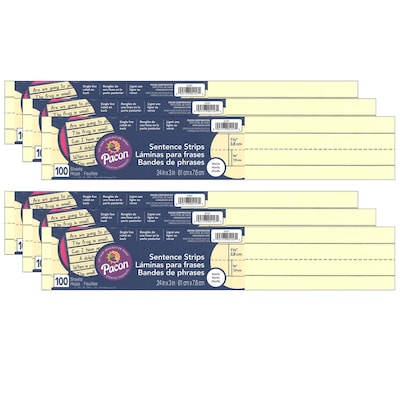 Pacon® Sentence Strips, Manila, 3 x 24, 100 Strips Per Pack, 6 Packs (PAC5157-6)