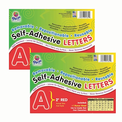 Pacon 2 Self-Adhesive Puffy Font Letters, Red, 159 Characters/Pack, 2 Packs (PAC51651-2)