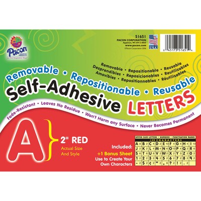 Pacon 2" Self-Adhesive Puffy Font Letters, Red, 159 Characters/Pack, 2 Packs (PAC51651-2)
