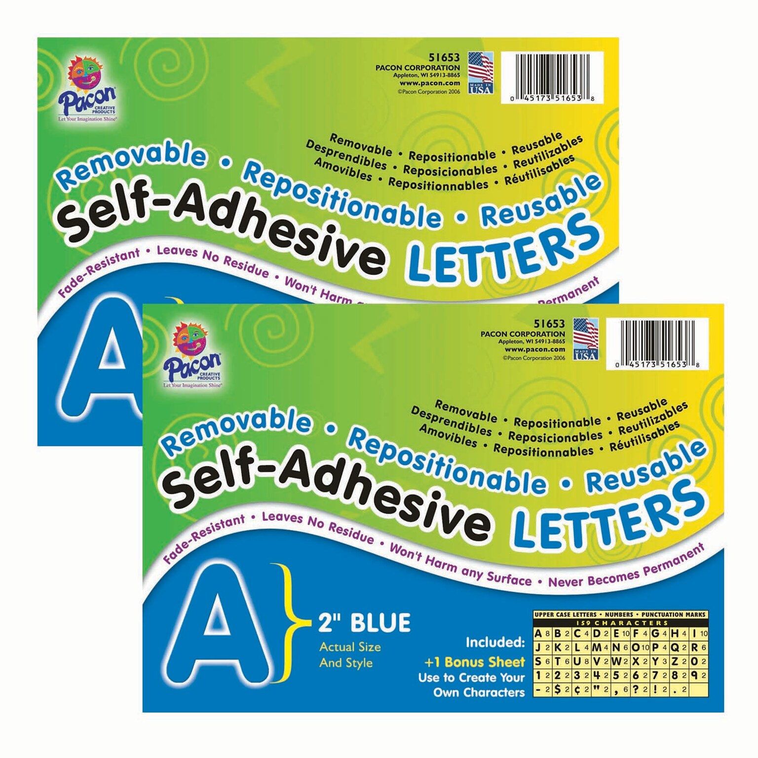 Pacon 2 Self-Adhesive Puffy Font Letters, Blue, 159 Characters/Pack, 2 Packs (PAC51653-2)