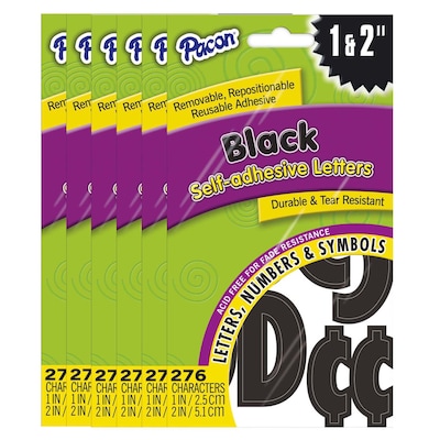 Pacon 1 & 2" Self-Adhesive Classic Font Letters, Black, 276 Characters/Pack, 6 Packs (PAC51658-6)
