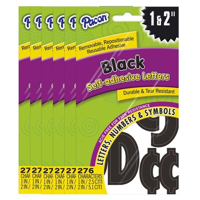 Pacon 1 & 2" Self-Adhesive Classic Font Letters, Black, 276 Characters/Pack, 6 Packs (PAC51658-6)