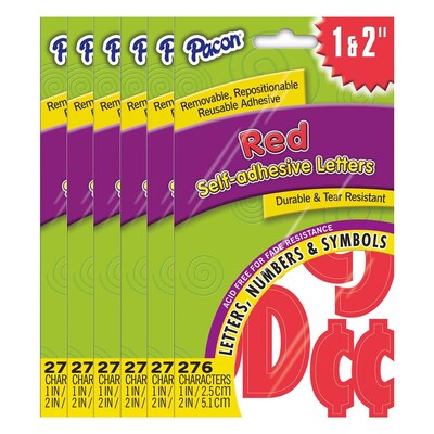 Pacon® 1 & 2" Self-Adhesive Classic Font Letters, Red, 276 Characters Per Pack, 6 Packs (PAC51659-6)