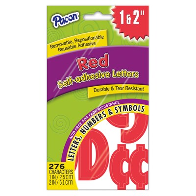Pacon® 1 & 2" Self-Adhesive Classic Font Letters, Red, 276 Characters Per Pack, 6 Packs (PAC51659-6)