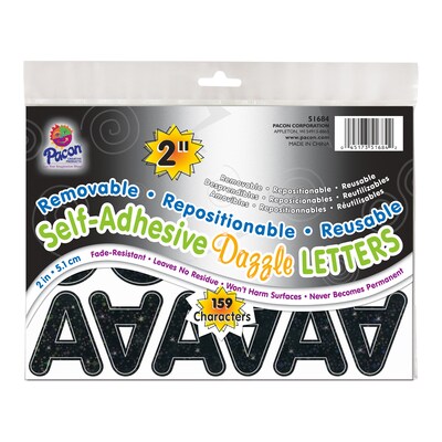 Pacon® 2 Self-Adhesive Puffy Font Letters, Black Dazzle, 159 Characters Per Pack, 2 Packs (PAC51684