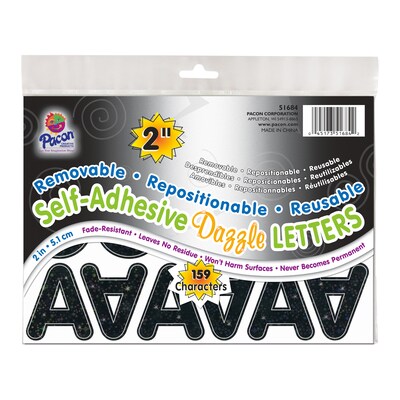 Pacon® 2" Self-Adhesive Puffy Font Letters, Black Dazzle, 159 Characters Per Pack, 2 Packs (PAC51684-2)