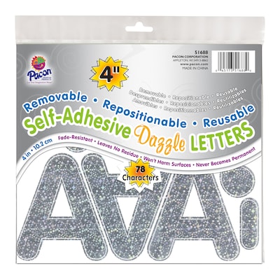Pacon® 4" Self-Adhesive Puffy Font Letters, Silver Dazzle, 78 Per Pack, 2 Packs (PAC51688-2)