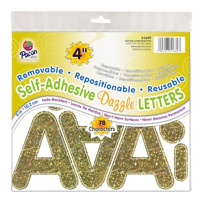 Pacon® 4 Self-Adhesive Puffy Font Letters, Gold Dazzle, 78 Characters (PAC51689)