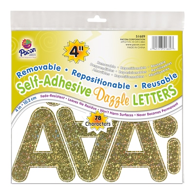 Pacon 4 Self-Adhesive Puffy Font Letters, Gold Dazzle, 78/Pack, 2 Packs (PAC51689-2)