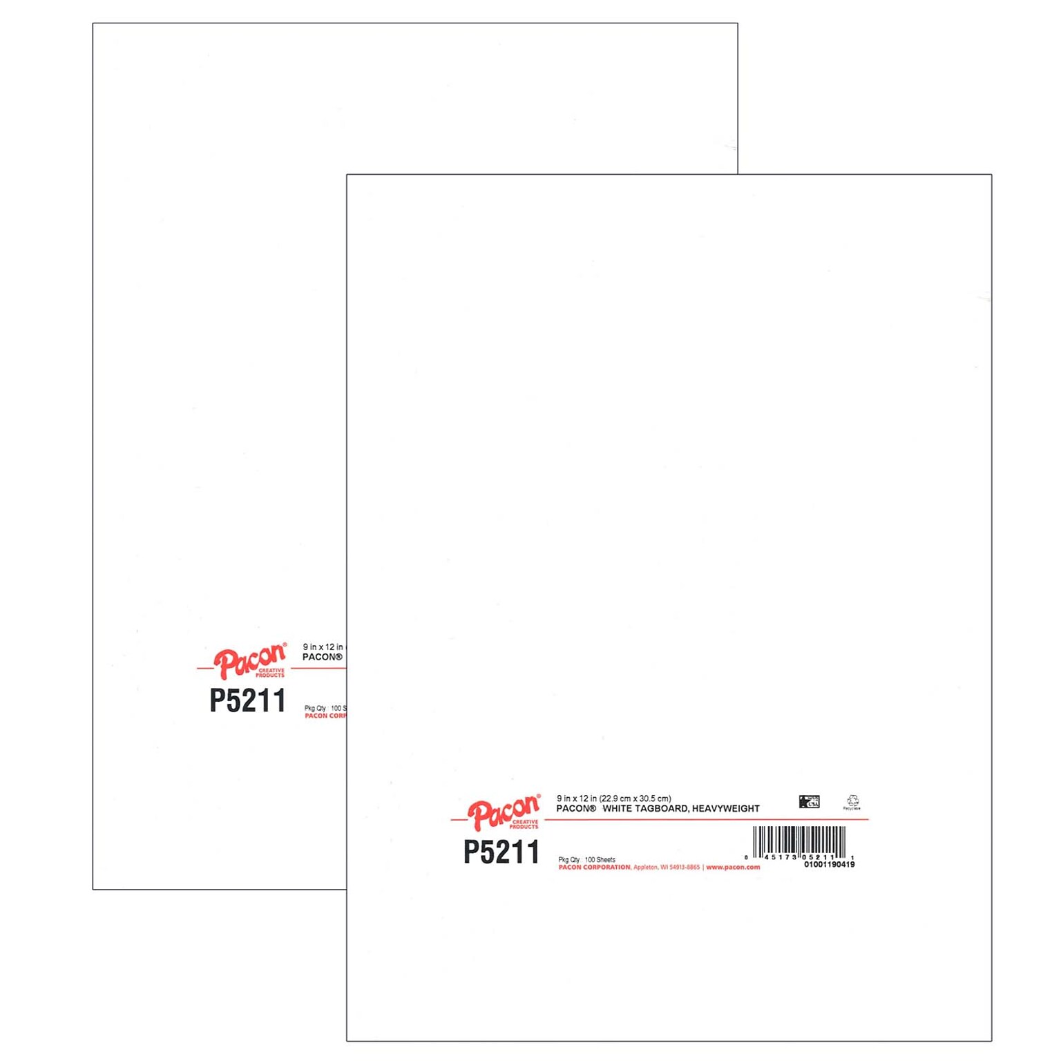 Pacon Heavyweight Tagboard, White, 9 x 12, 100 Sheets Per Pack, 2/Pack (PAC5211-2)