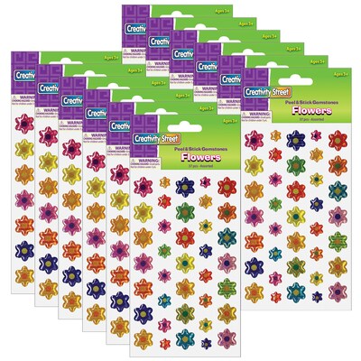 Creativity Street Flowers Peel & Stick Gemstone Stickers, Assorted Sizes, 37 Per Pack, 12 Packs (PACAC1640-12)