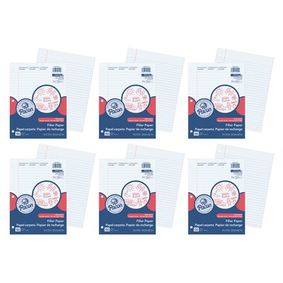 Pacon Wide Ruled Filler Paper, 8" x 10.5", 3-Hole Punched, 150 Sheets/Pack, 6 Packs/Bundle (PACMMK09250-6)