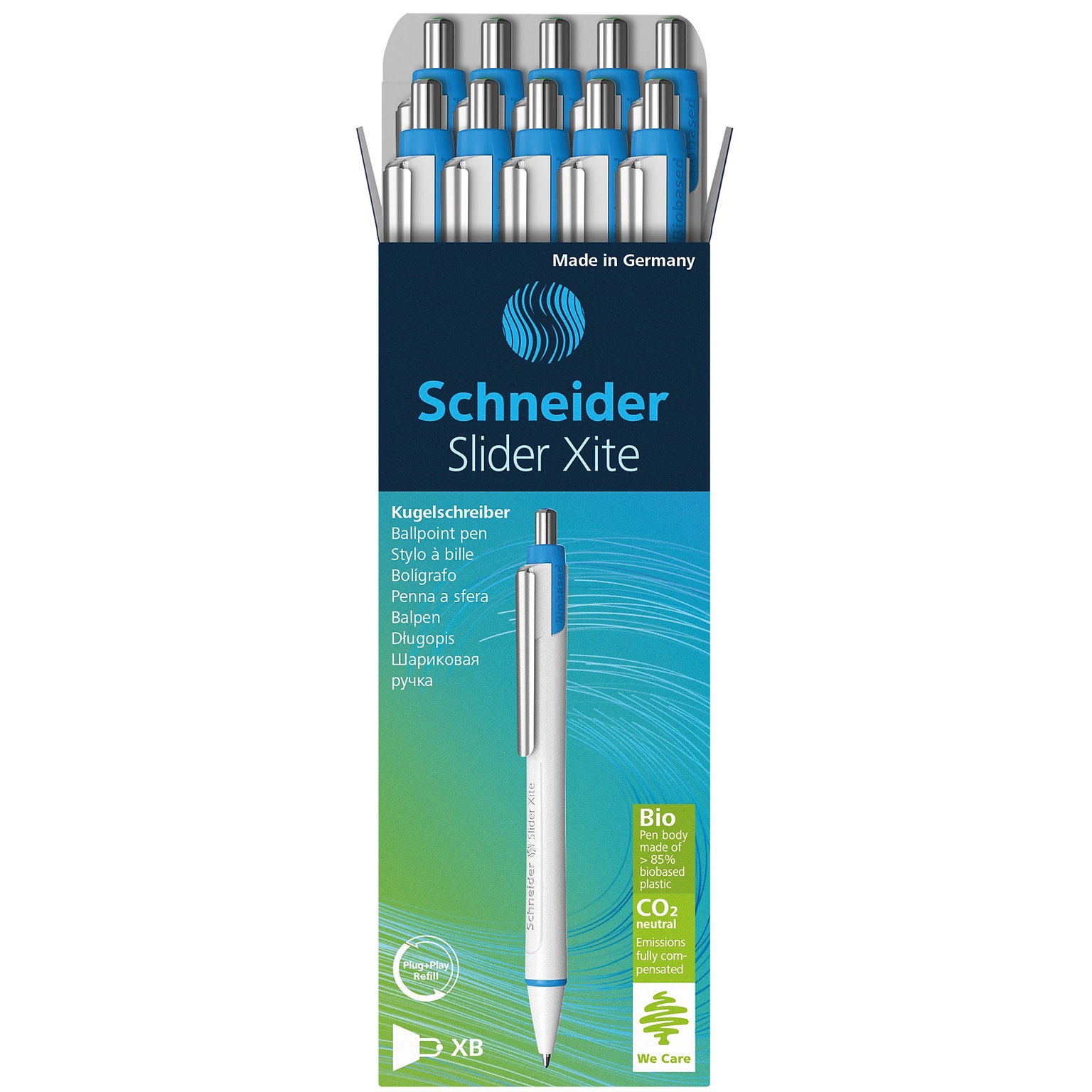 Schneider Slider Xite Retractable Ballpoint Pen, Extra Broad Point, Green Ink, Pack of 10 (PSY133204)