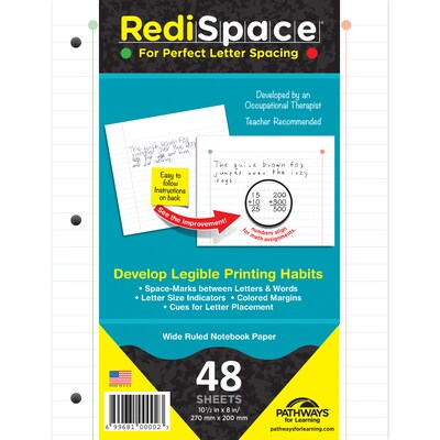 Pathways For Learning RediSpace® Wide Ruled Notebook Filler Paper, 10.5" x 8", White, 48 Sheets Per Pack, 3 Packs (RS-48FP-3)