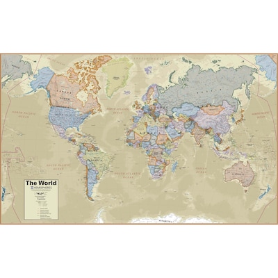 Hemispheres® Boardroom Series World Laminated Wall Map, 38 x 61 (RWPHM03)