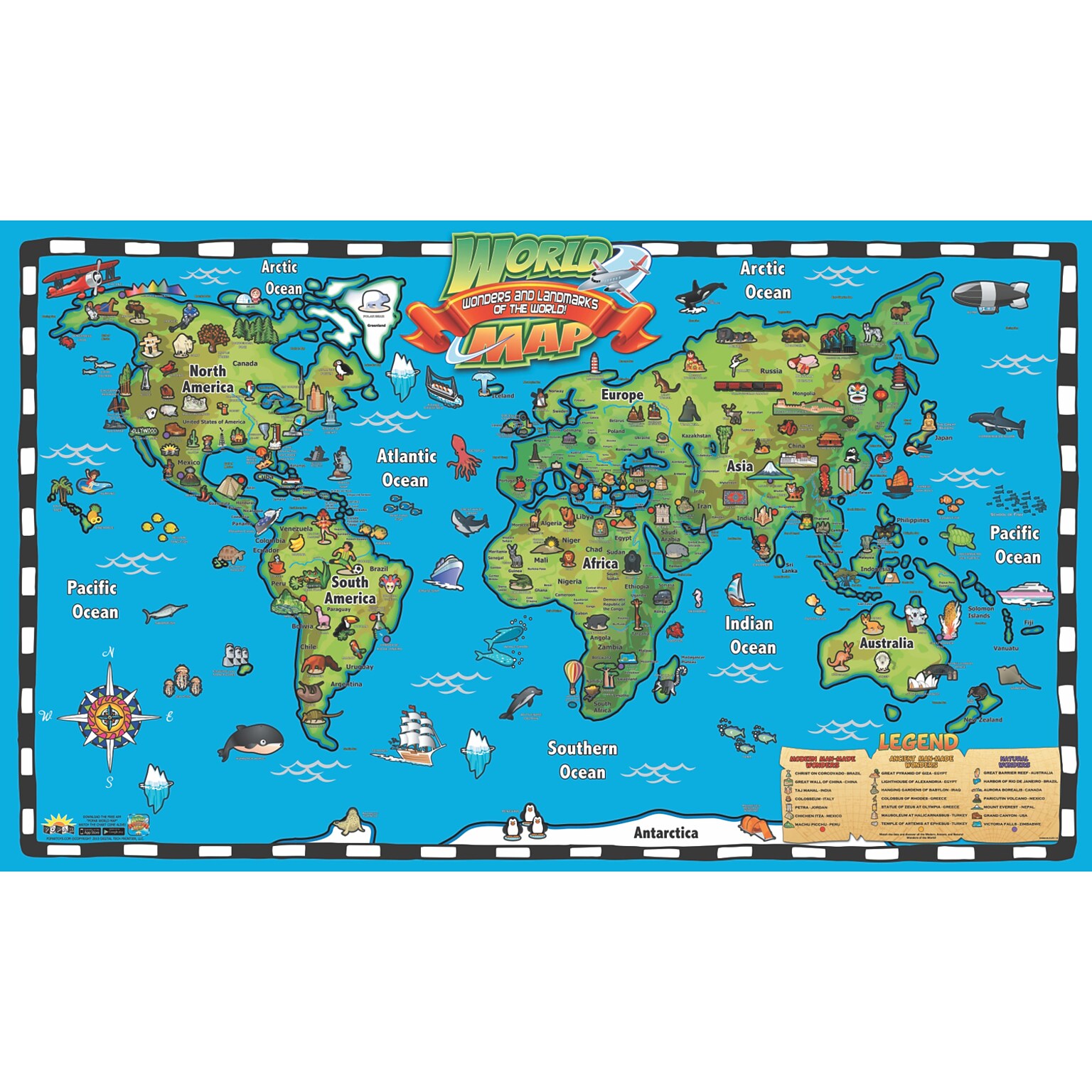 Popar 32 x 54 Kids World Map Interactive Wall Chart with Free App (RWPWC04)