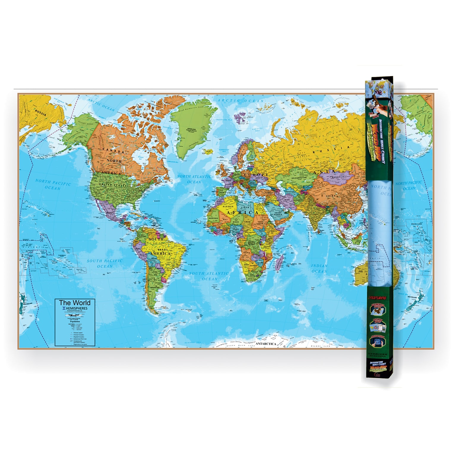 Hemispheres® World Wall Chart with Interactive App, Laminated, 32 x 51.5 (RWPWC05)